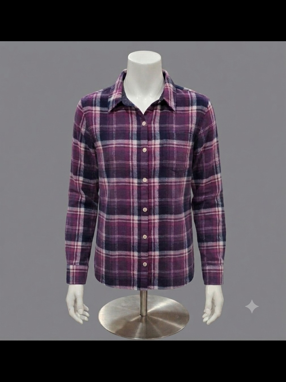 Women's Flannel Plaid Button-Up Shirt in Purple and Pink